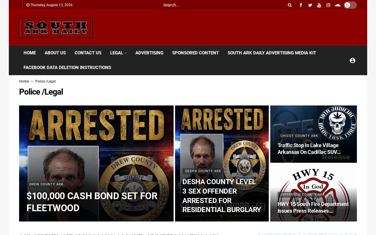Ashley County arrest and public-safety stories in South Ark Daily Police Legal news