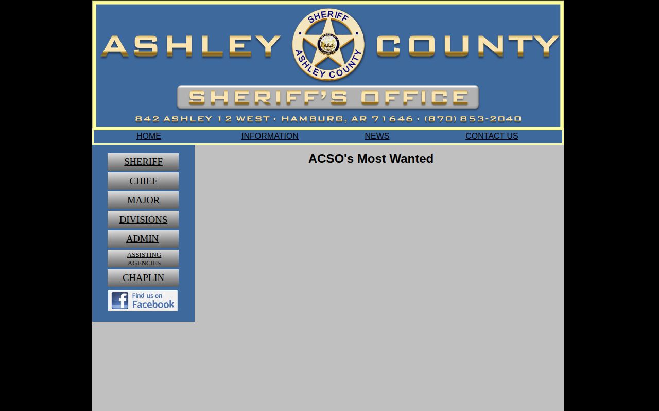 Ashley County most wanted legacy page with no current fugitive listings